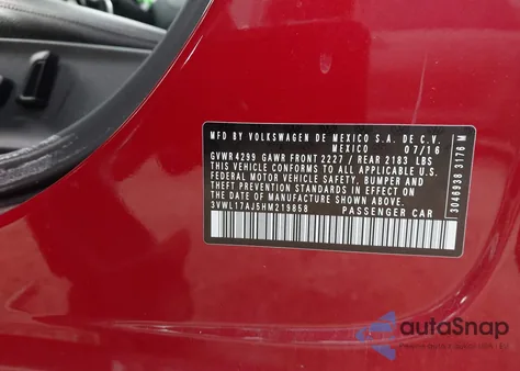 2017 Volkswagen Jetta 1.8T Sel from USA, damaged, VIN 3VWL17AJ5HM219858